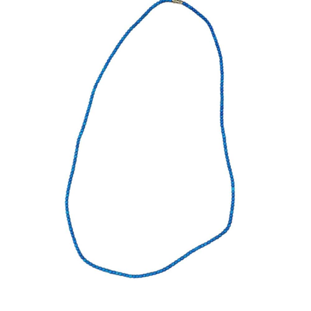 VINTAGE BLUE WOODEN BEADED NECKLACE ARTSY BOHO COTTAGE CORE HIPPIE